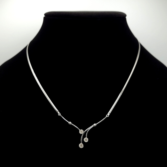 Fancy diamond necklace 10k white gold - Picture 1 of 13